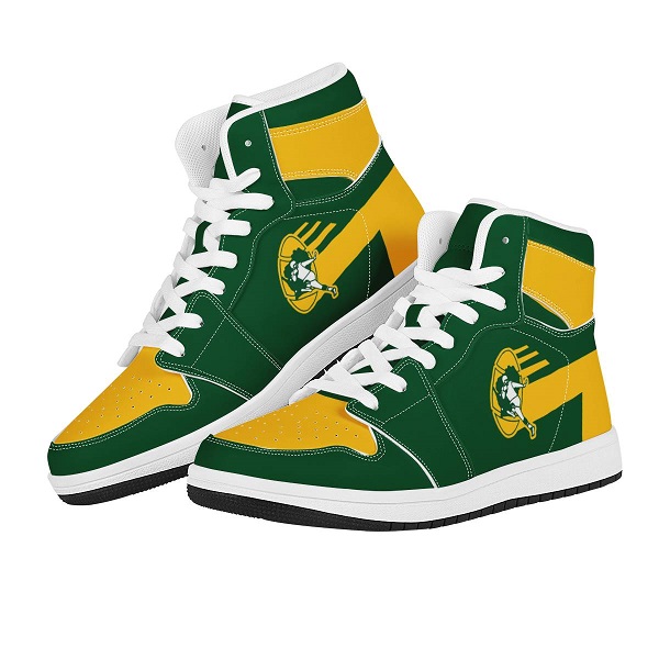 Women's Green Bay Packers High Top Leather AJ1 Sneakers 001 Women's Green Bay Packers High Top Leather AJ1 Sneakers 001
